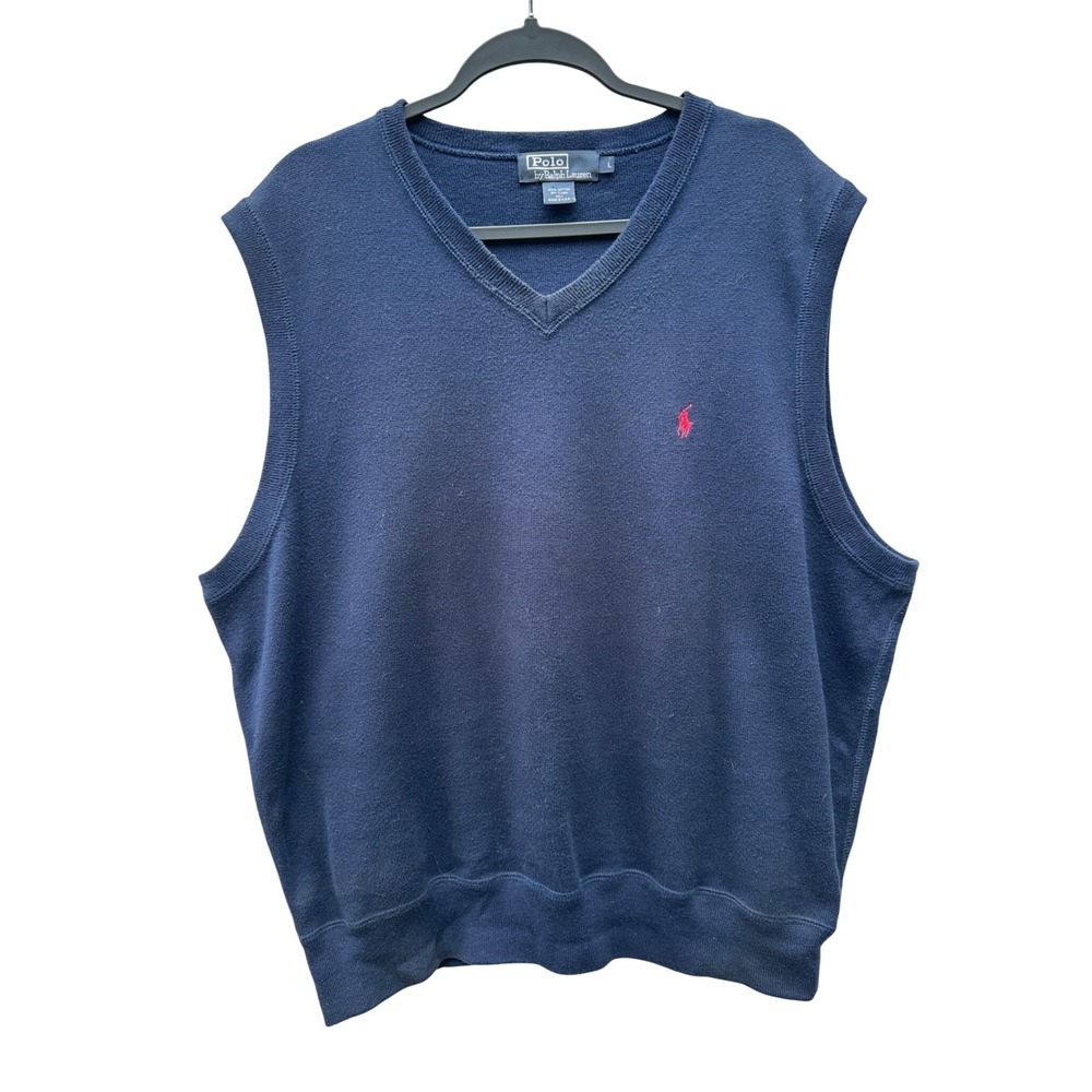 Vintage Polo Ralph Lauren Cotton V-Neck Sweater Vest Men Large Preppy Old Money